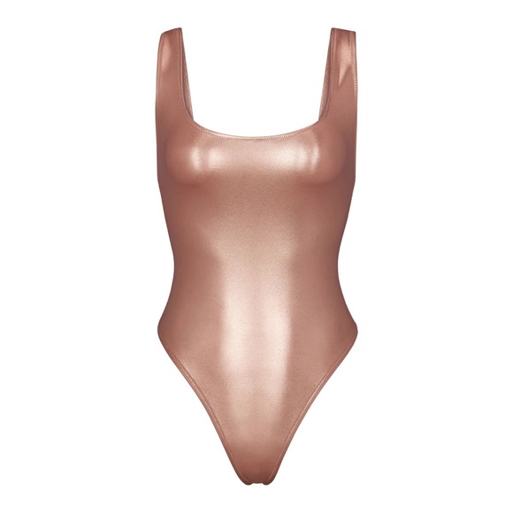 SKIMS Other - NWT SKIMS metallic swimsuit in pink champagne XL high cut SOLD OUT one piece
